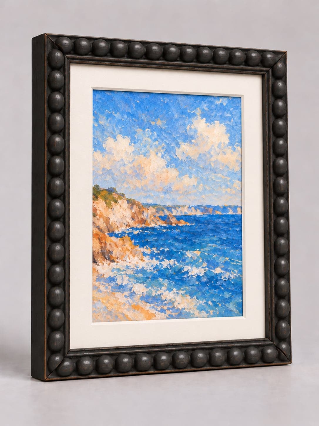 Black Wood Bobbin / 20mm x 25mm frame with a white mount, whole frame with sample artwork