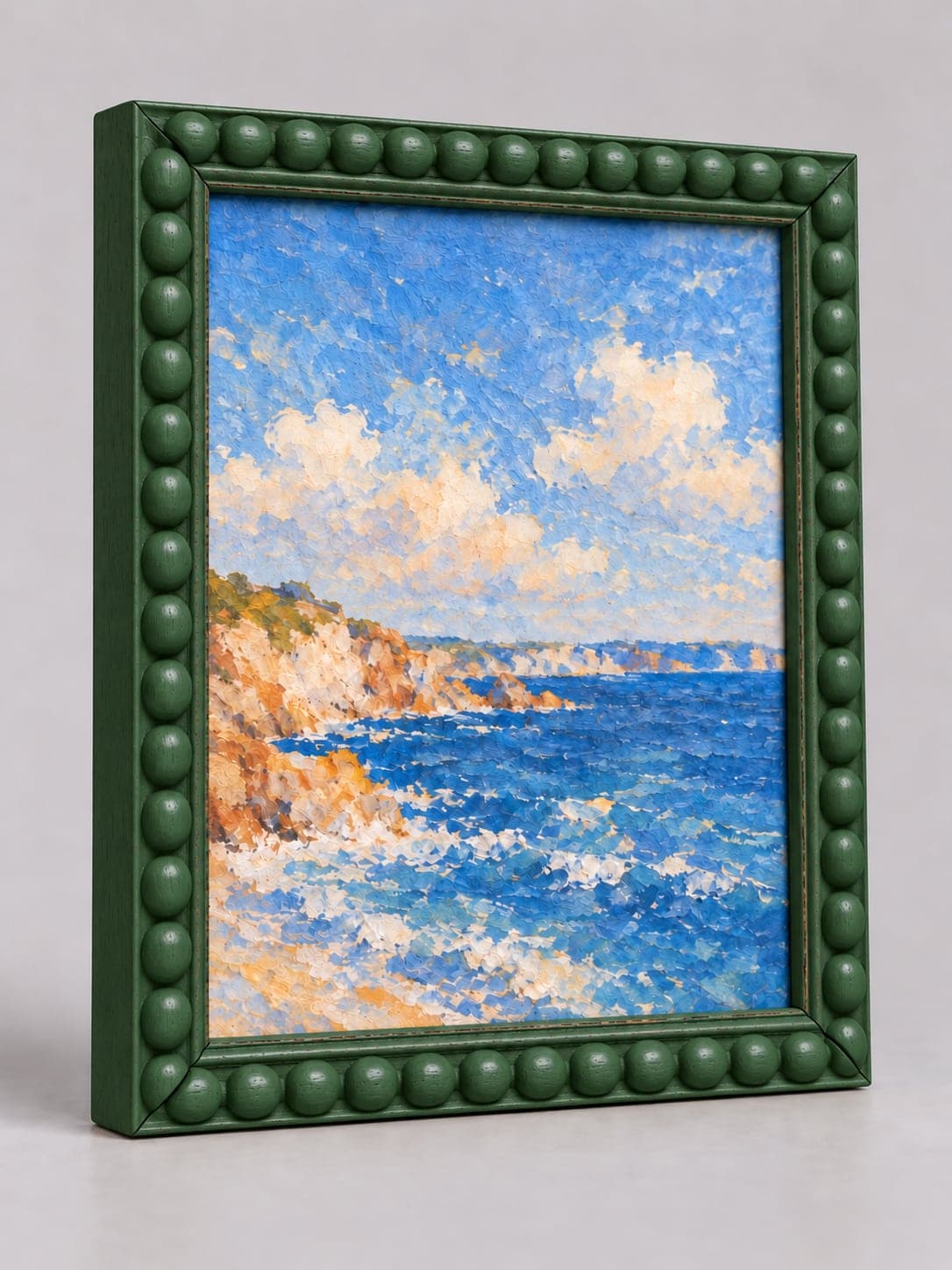 Dark Green Wood Bobbin / 20mm x 25mm frame, whole frame with sample artwork