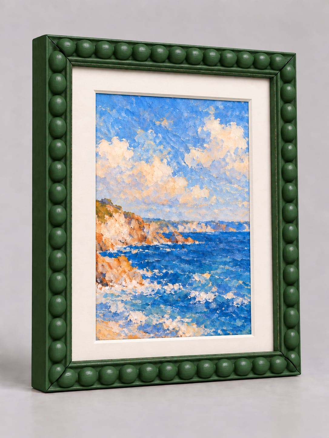 Dark Green Wood Bobbin / 20mm x 25mm frame with a white mount, whole frame with sample artwork