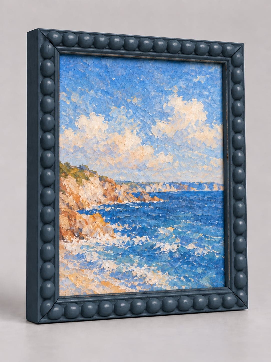 Midnight blue bobbin frame with example artwork