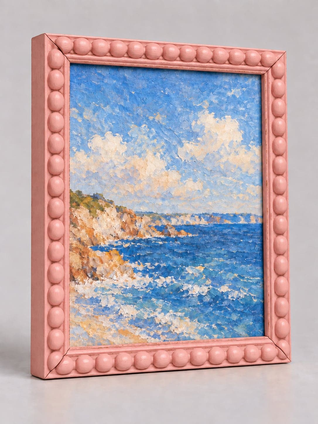 Pink Wood Bobbin / 20mm x 25mm frame, whole frame with sample artwork