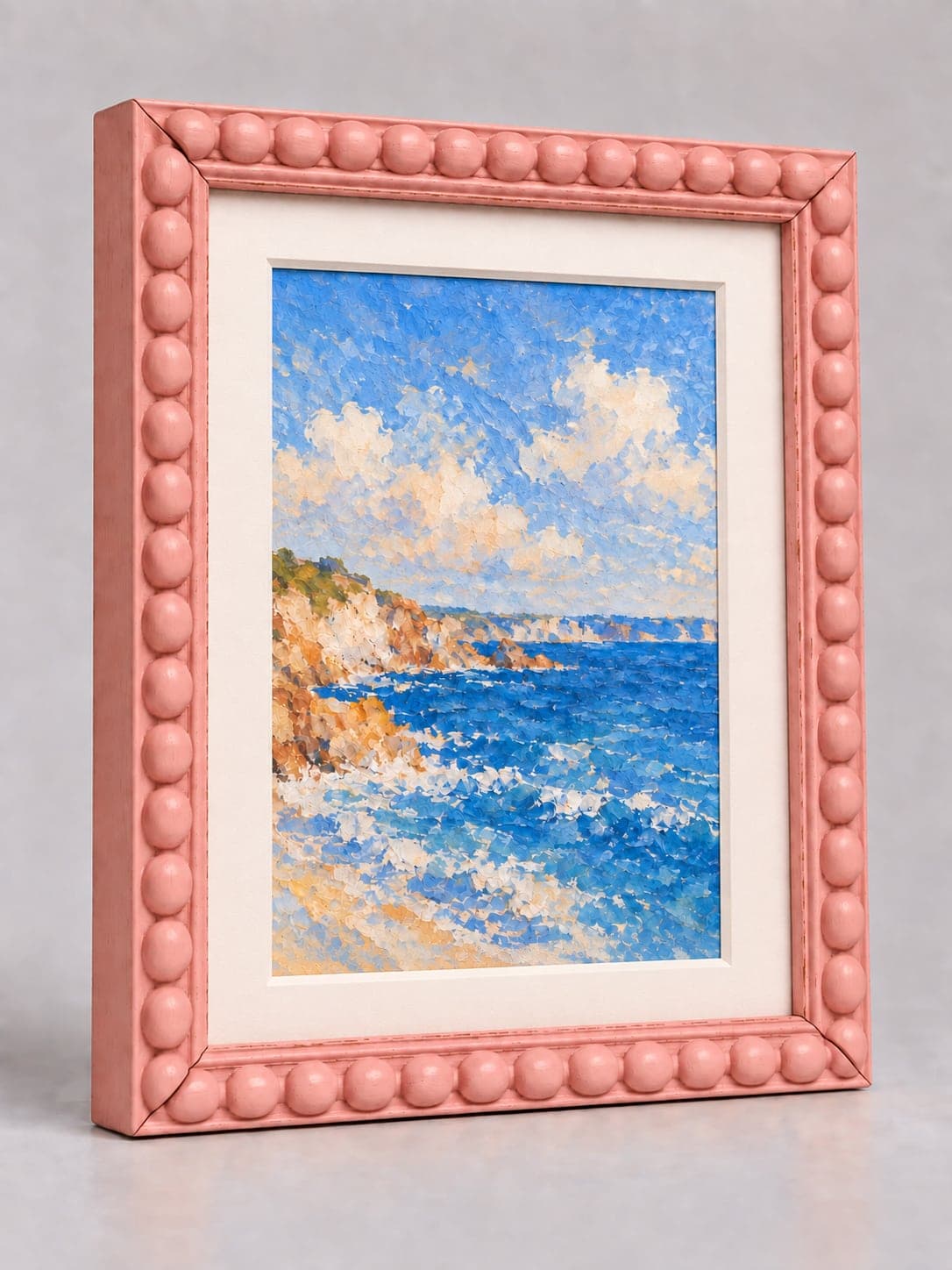 Pink Wood Bobbin / 20mm x 25mm frame with a white mount, whole frame with sample artwork