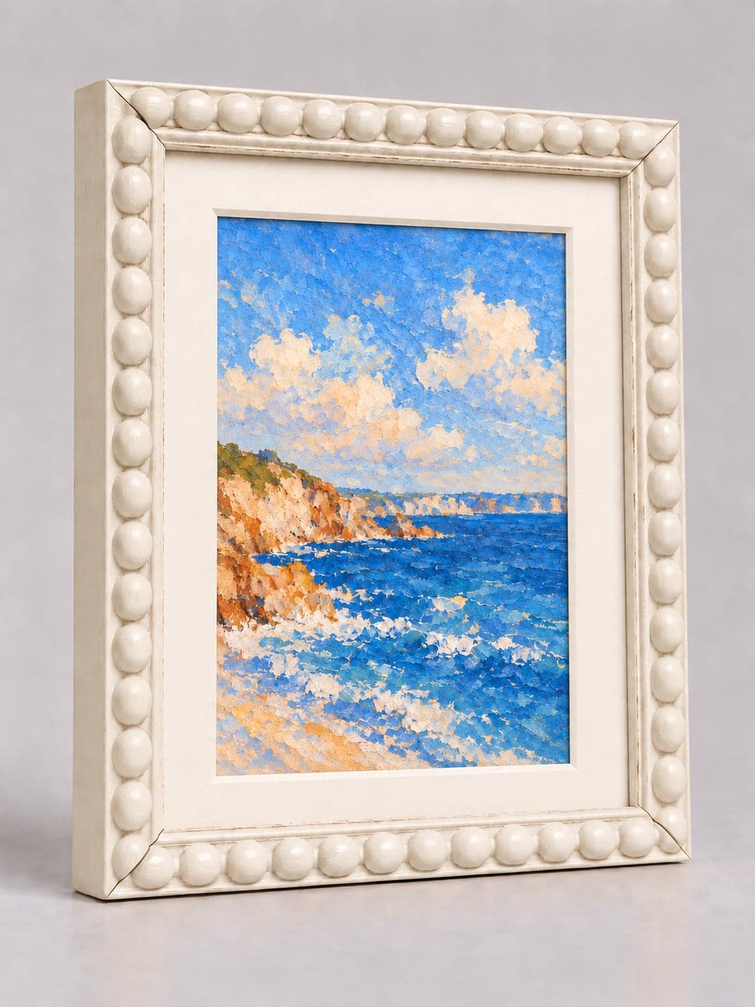 White Wood Bobbin / 20mm x 25mm frame with a white mount, whole frame with sample artwork