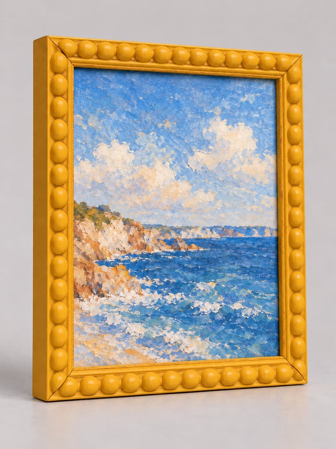 Yellow Wood Bobbin / 20mm x 25mm frame, whole frame with sample artwork
