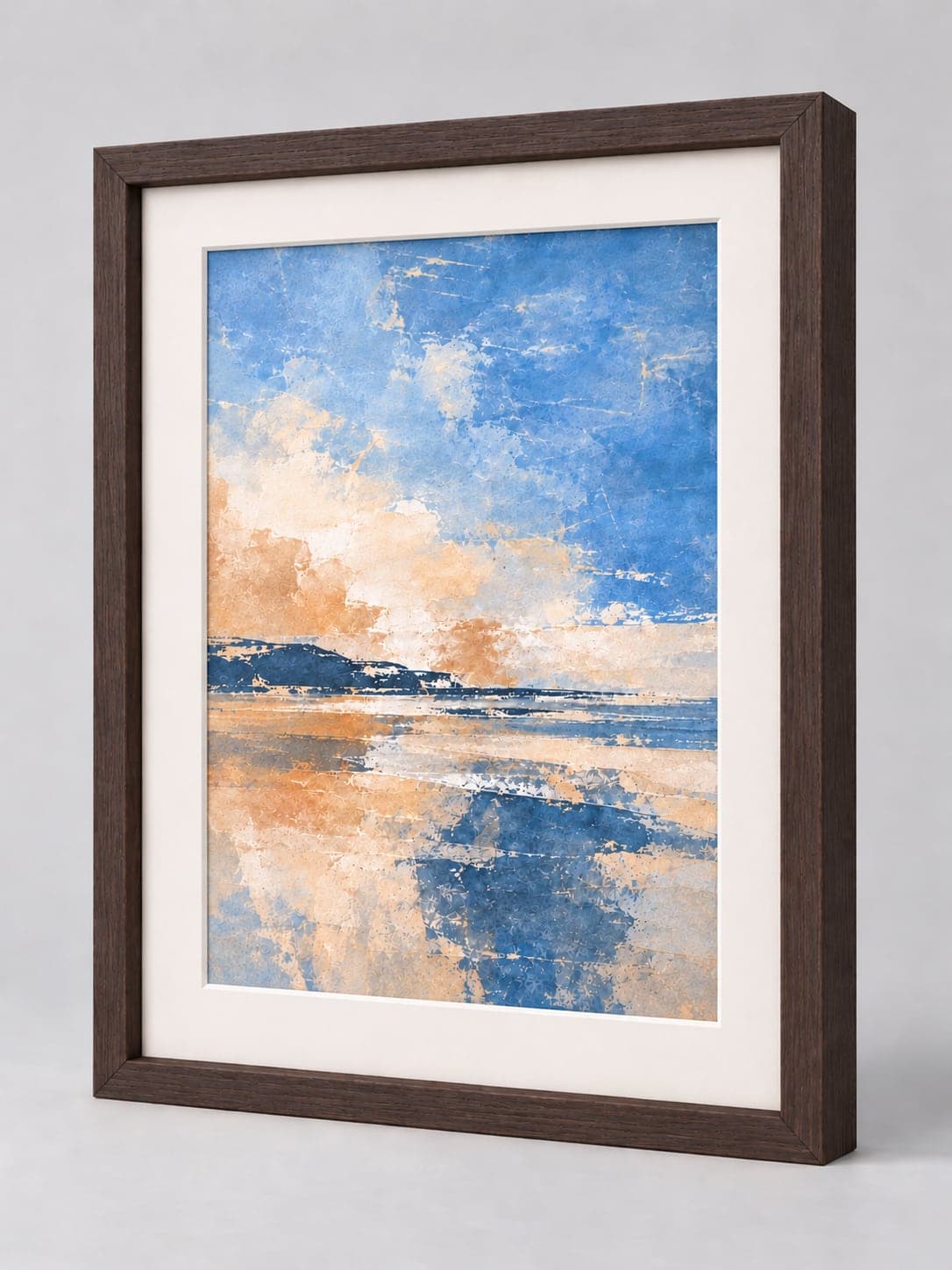 Brown Wood Frame (Closed Grain) frame with a white mount, whole frame with sample artwork