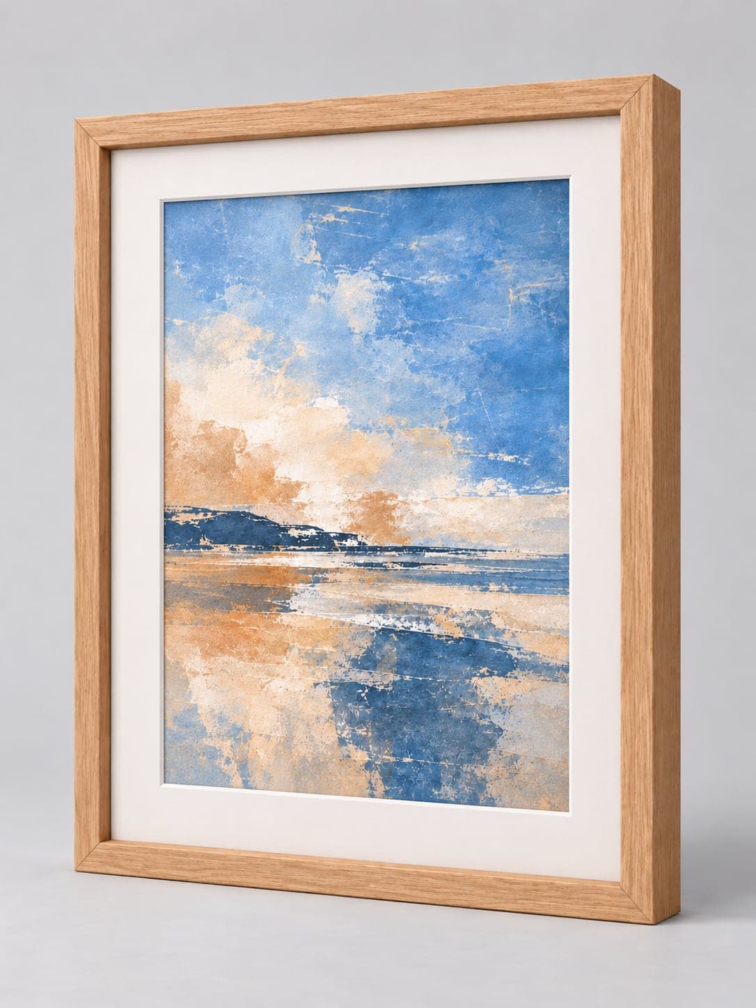 Oak Frame (Open Grain) / 20mm x 32mm frame with a white mount, whole frame with sample artwork