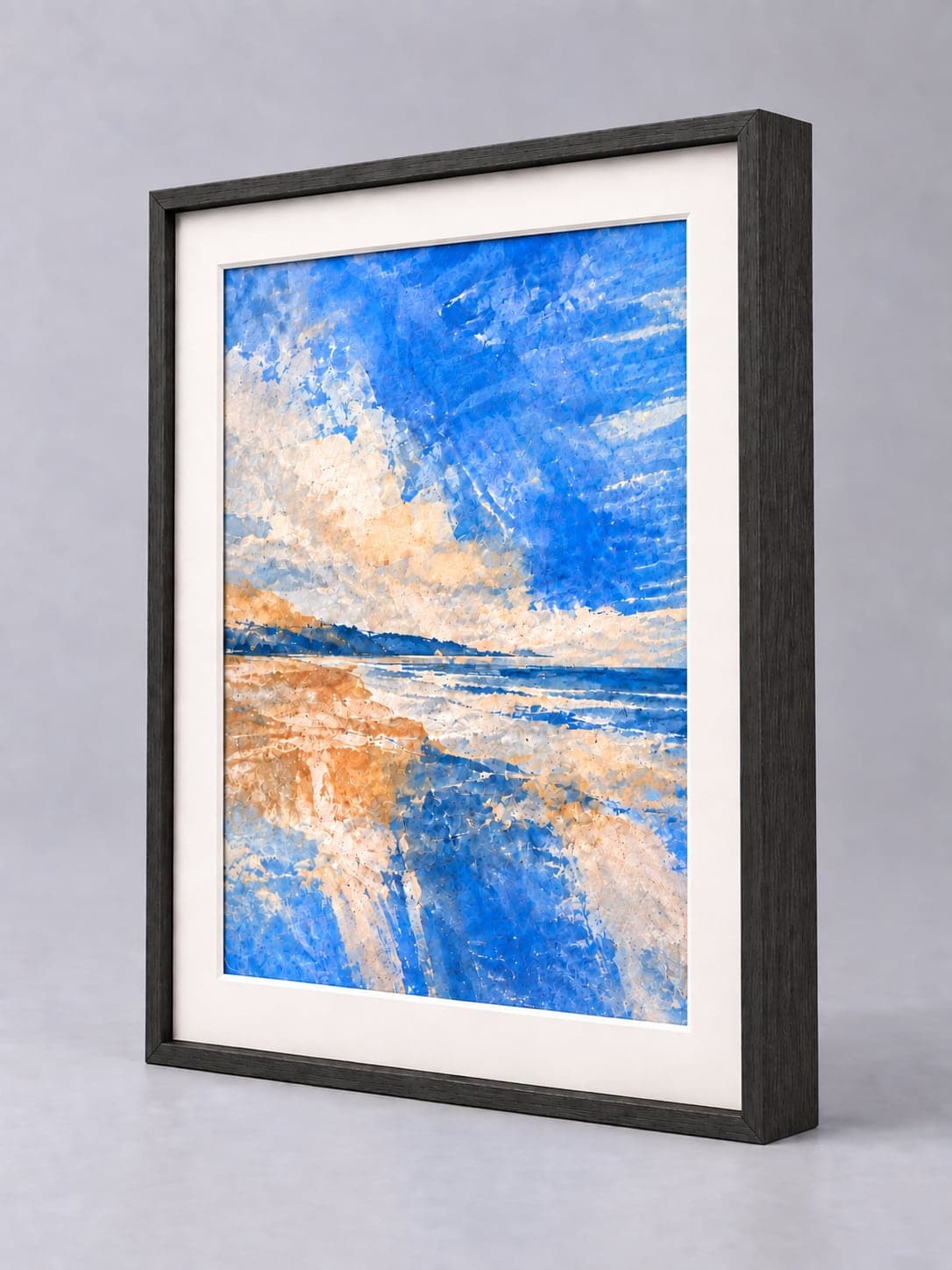 Black Oak Metal (Wood Veneer) / 7.8mm x 25.9mm frame with a white mount, whole frame with sample artwork