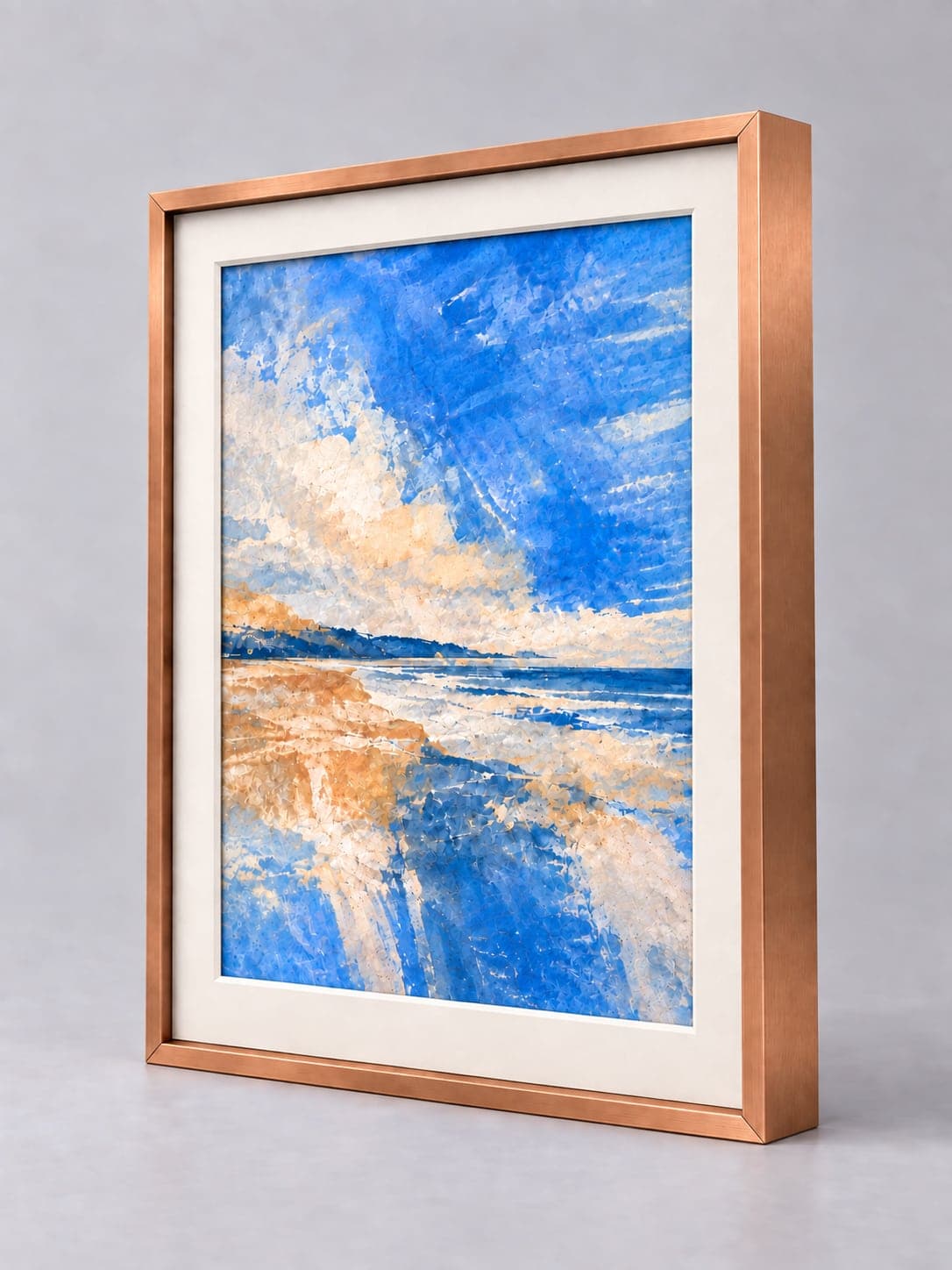 Copper Metal (Brushed) / 7.8mm x 25.9mm frame with a white mount, whole frame with sample artwork