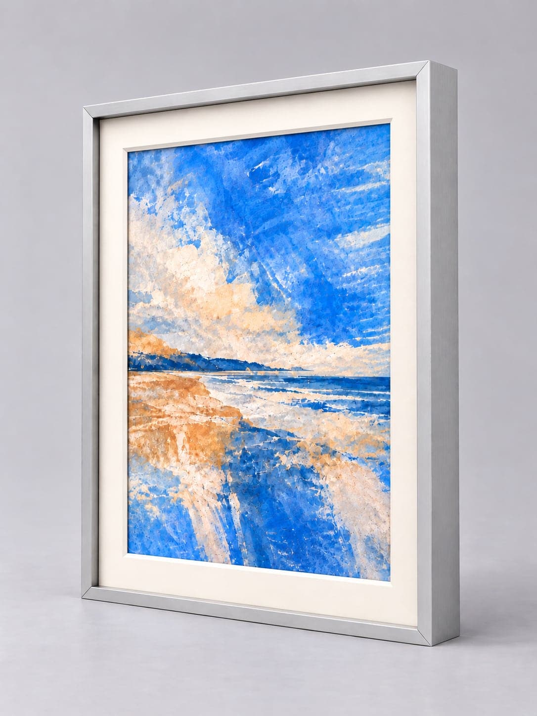 Matt Silver Metal / 7.8mm x 25.9mm frame with a white mount, whole frame with sample artwork