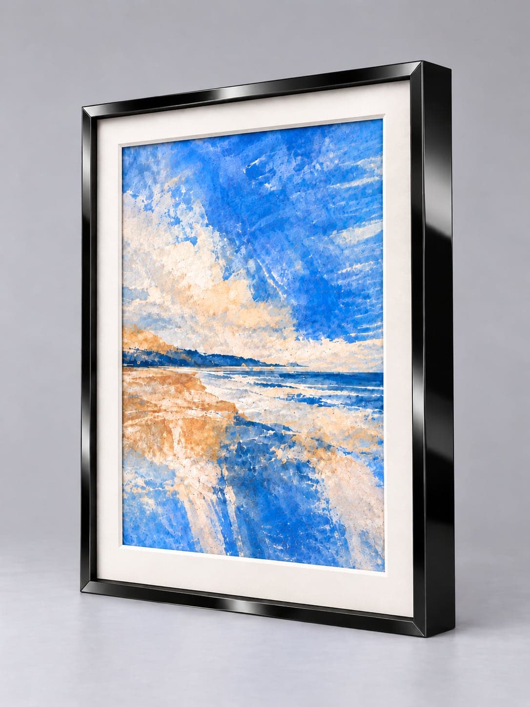 Polished Black Metal / 7.8mm x 25.9mm frame with a white mount, whole frame with sample artwork