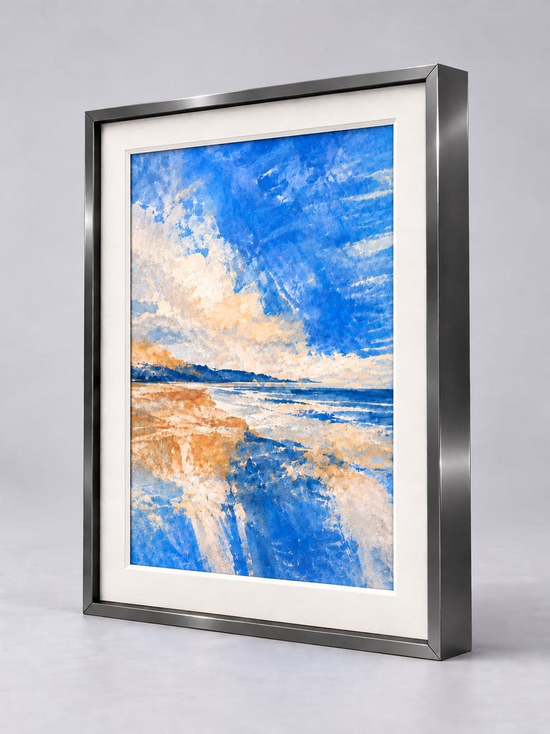 Polished Grey Metal / 7.8mm x 25.9mm frame with a white mount, whole frame with sample artwork