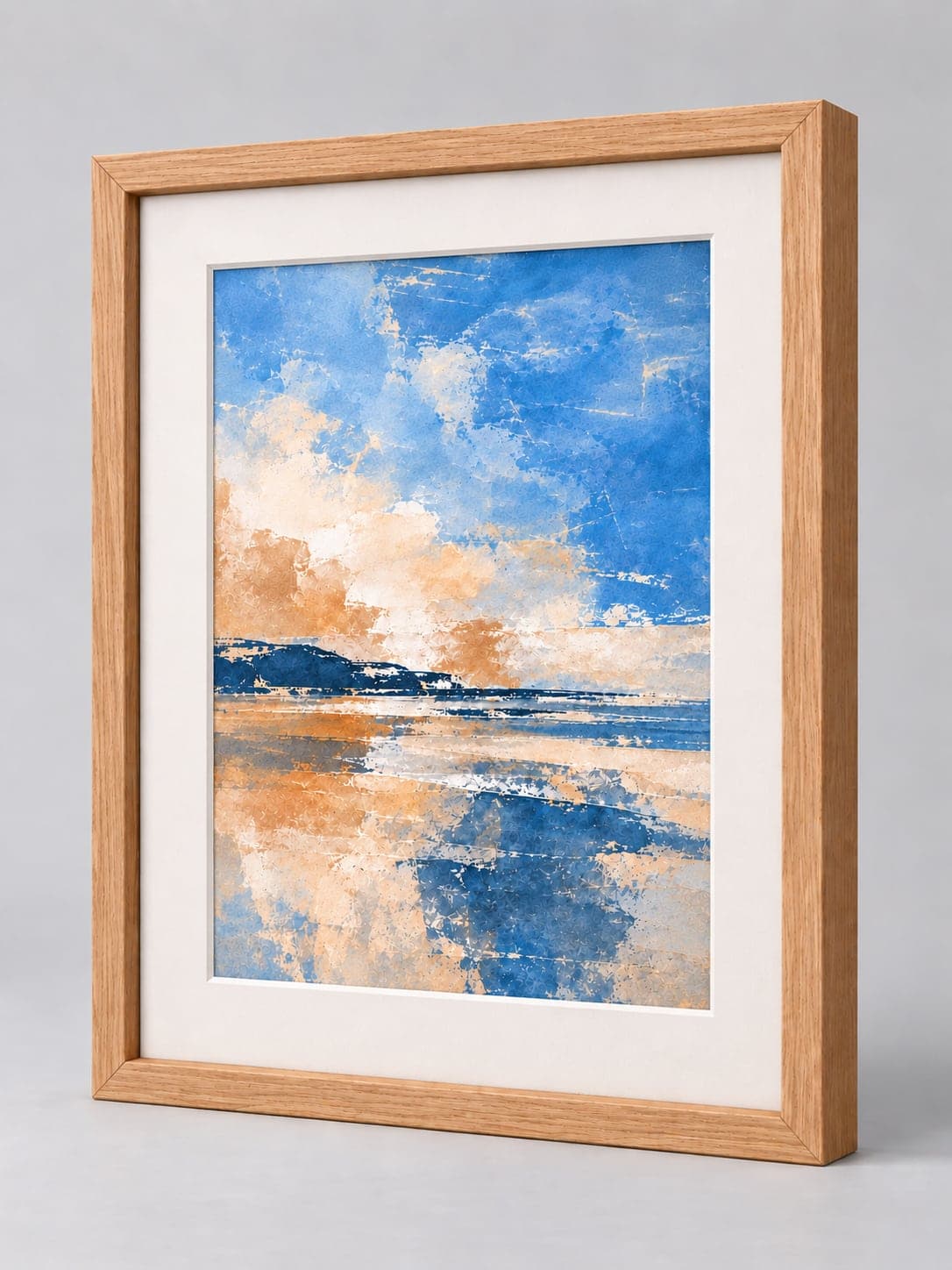 Oak Metal (Wood Veneer) / 7.8mm x 25.9mm frame with a white mount, whole frame with sample artwork