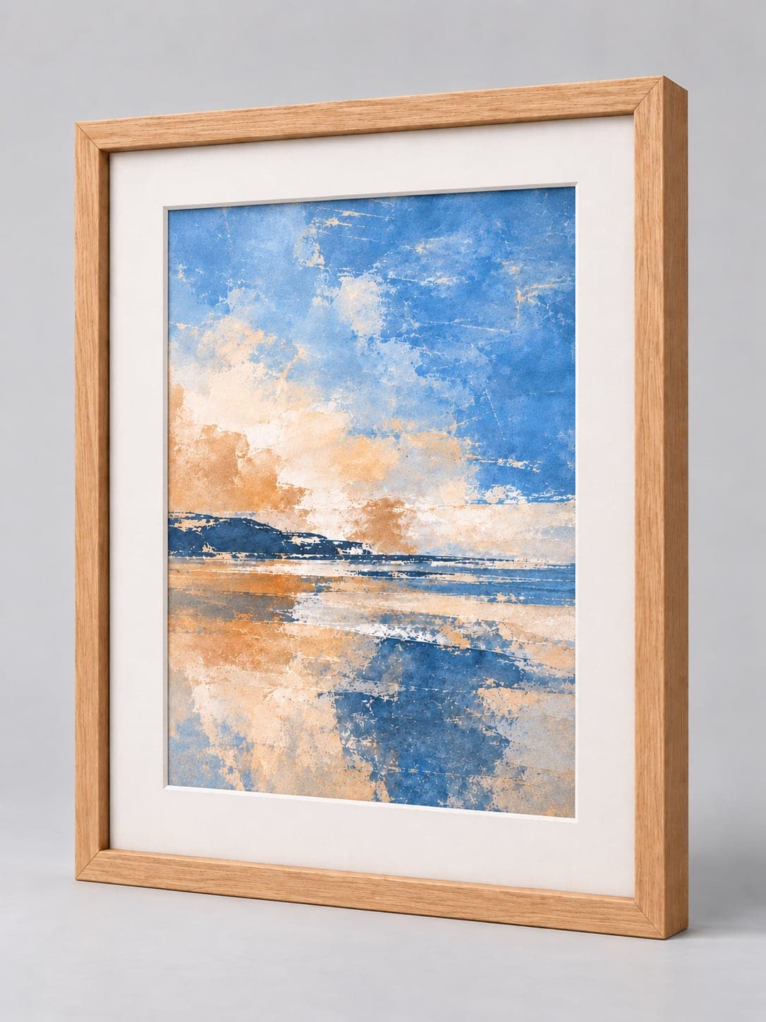 Oak Frame (Open Grain) frame with a white mount, whole frame with sample artwork