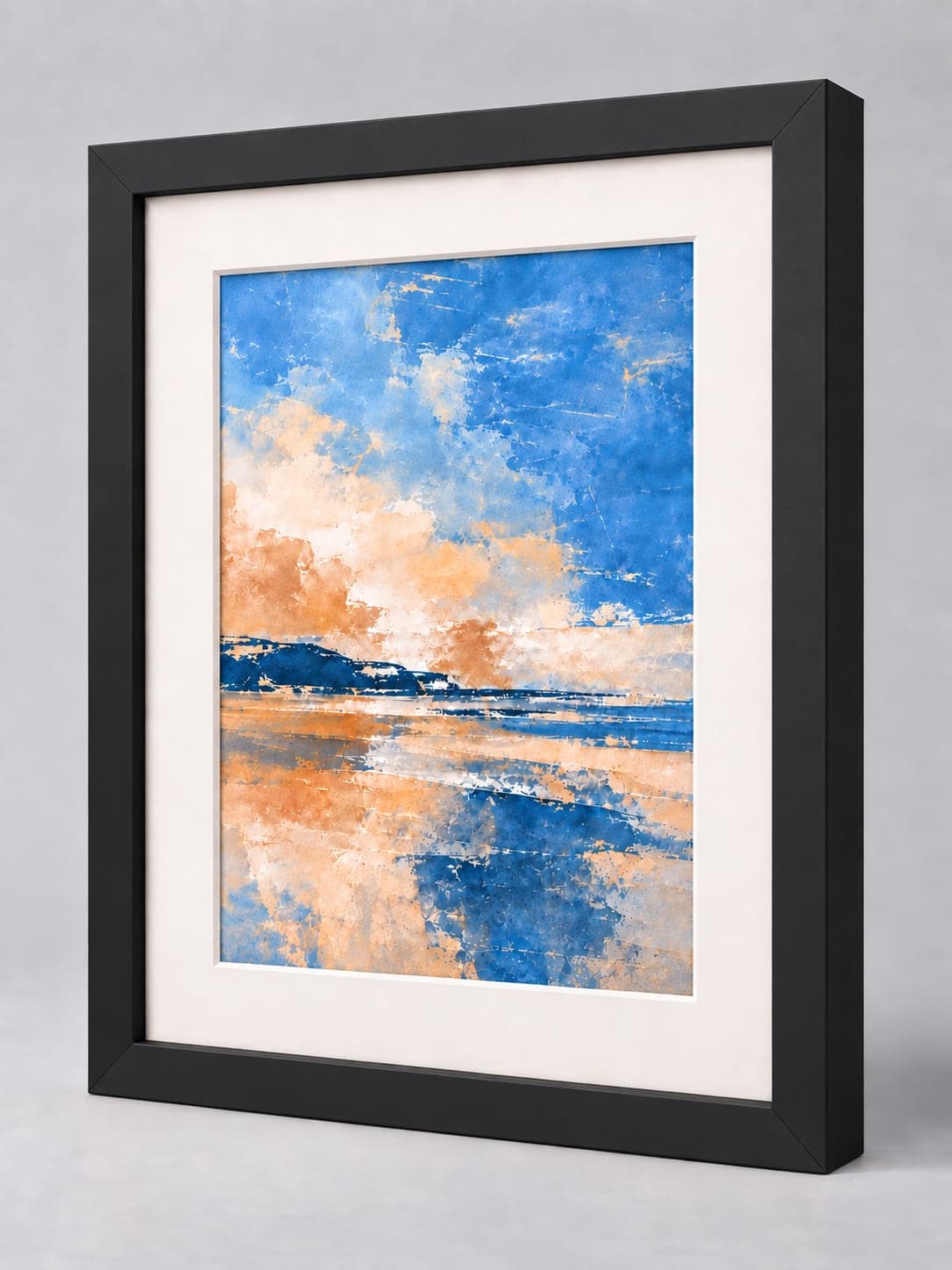 Black Wood (Closed Grain) frame with a white mount, whole frame with sample artwork