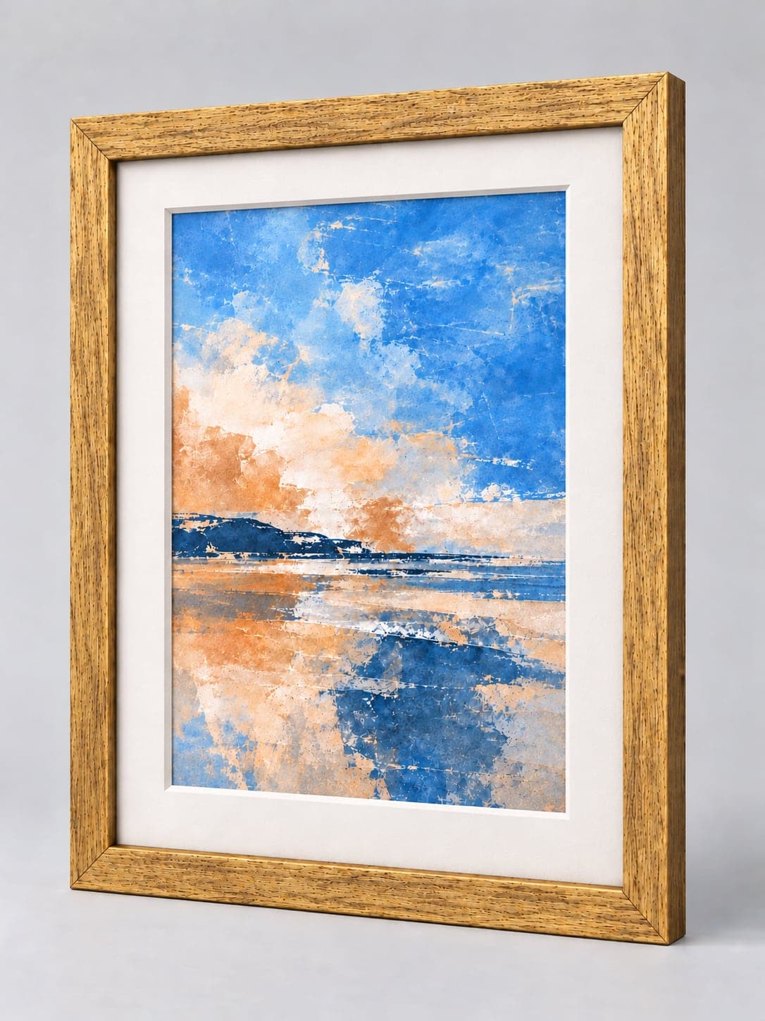 Antique Gold Wood (Open Grain) frame with a white mount, whole frame with sample artwork