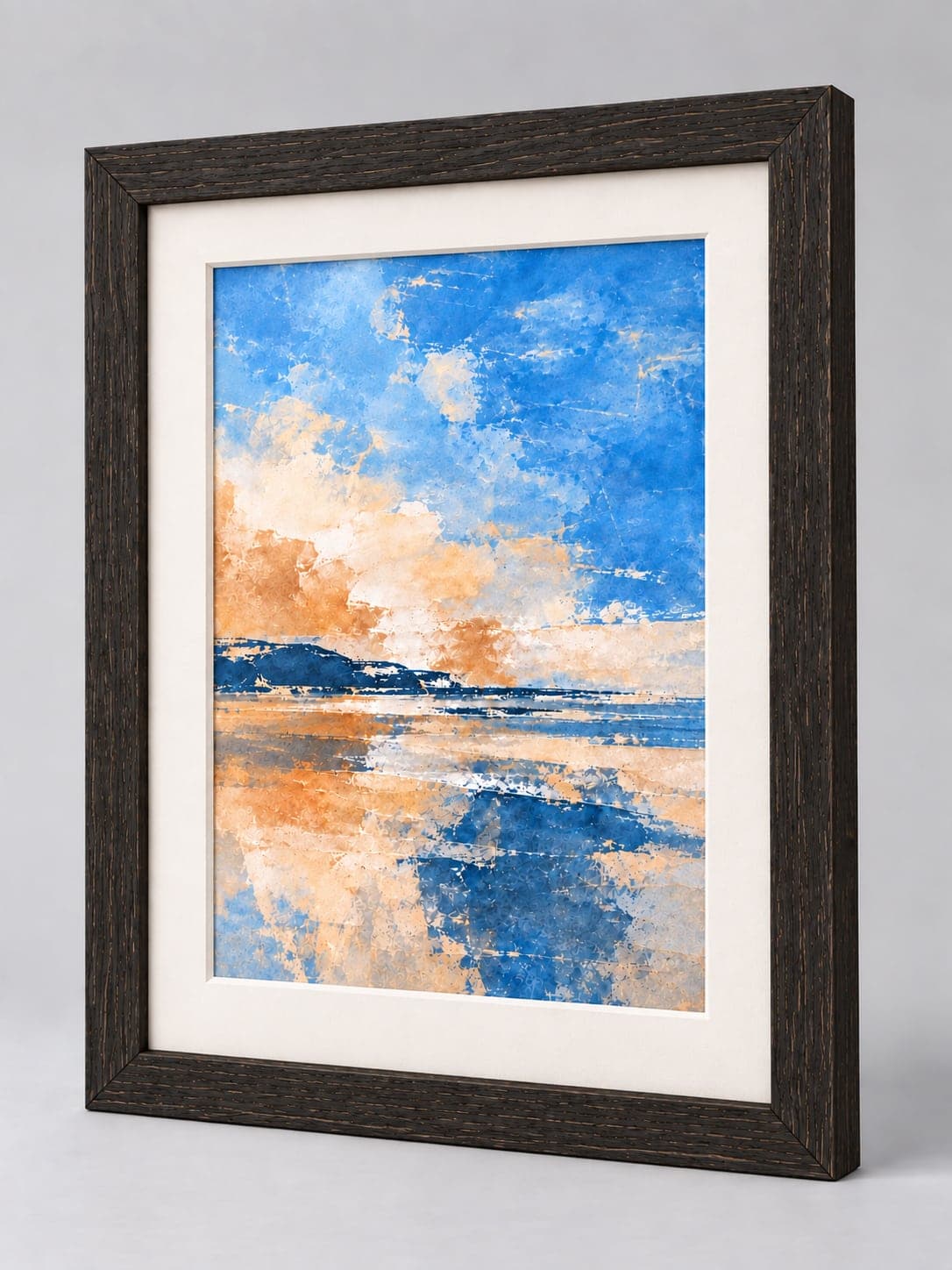 Black Wood - (Open Grain) / 33mm x 13mm frame with a white mount, whole frame with sample artwork