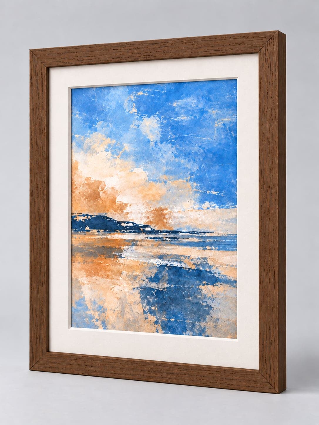 Brown Wood - (Open Grain) / 33mm x 13mm frame with a white mount, whole frame with sample artwork