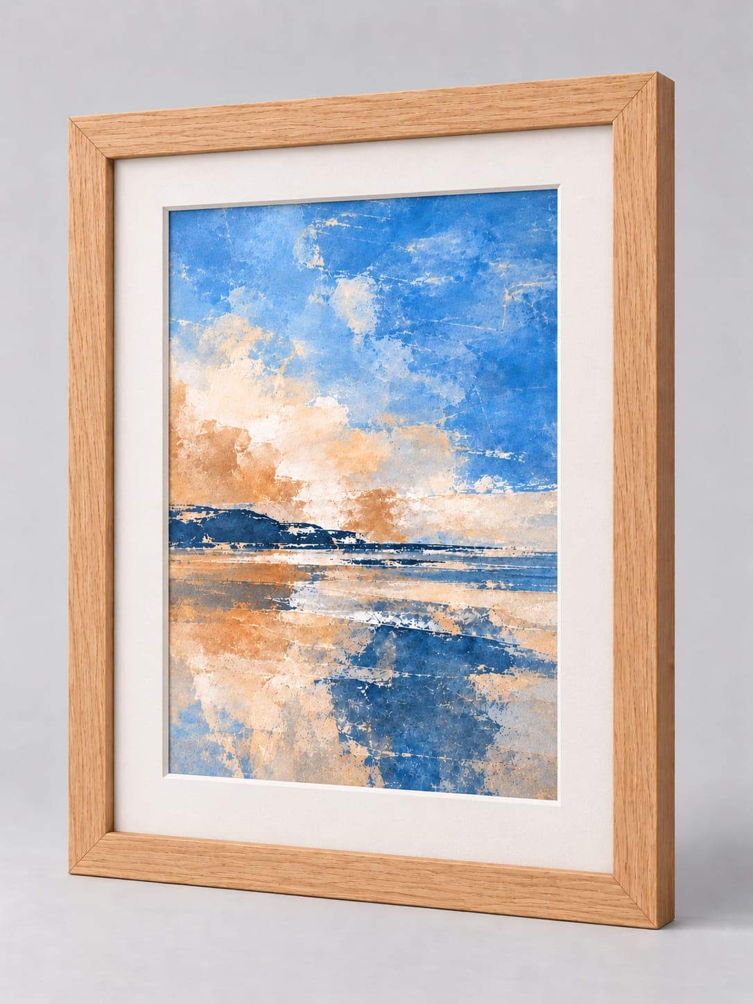 Oak Wood (Open Grain) / 33mm x 13mm frame with a white mount, whole frame with sample artwork