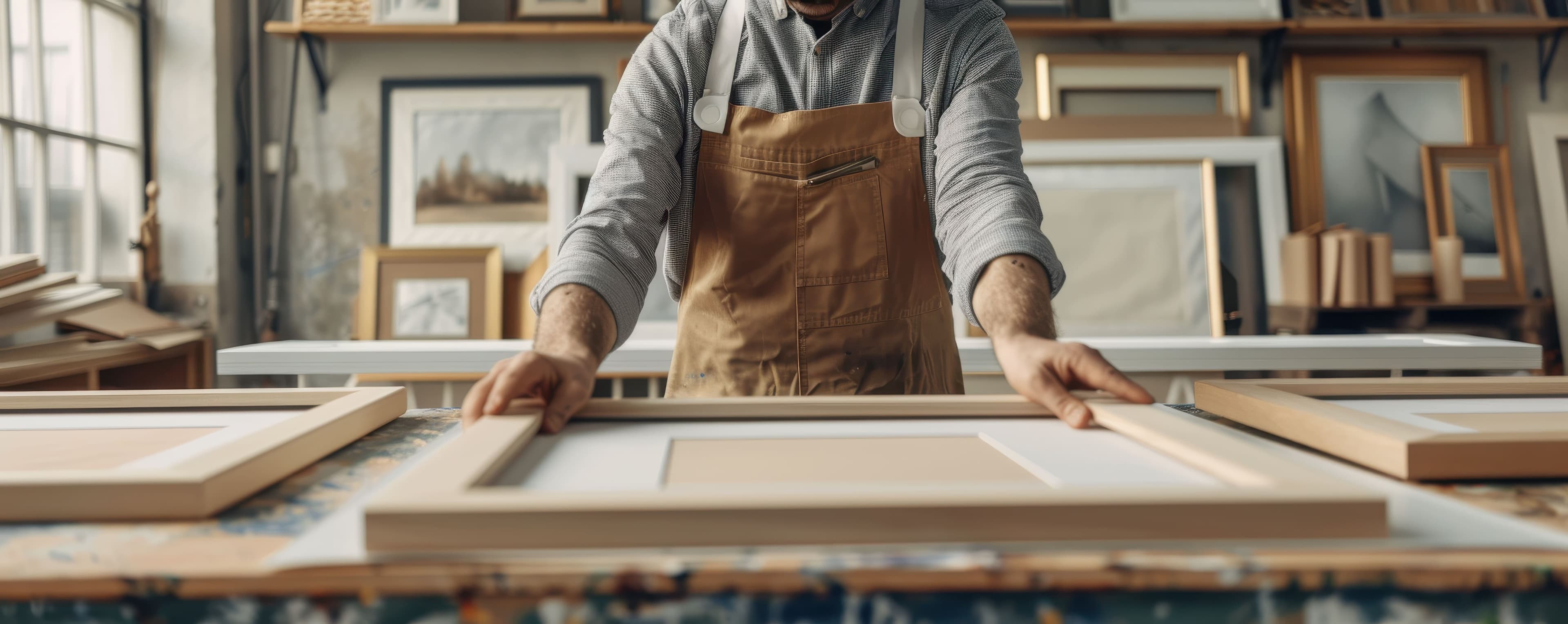 Craftsperson with solid wood moulding