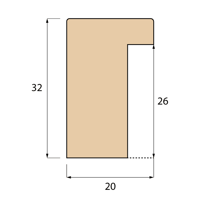 Antique Silver Wood Frame (Closed Grain) / 20mm x 32mm profile specification drawing