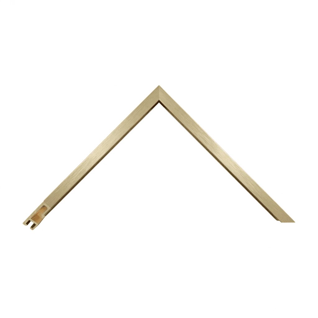 Close-up detail of Gold Metal (Brushed) / 7.8mm x 25.9mm #d4af37 wood frame moulding